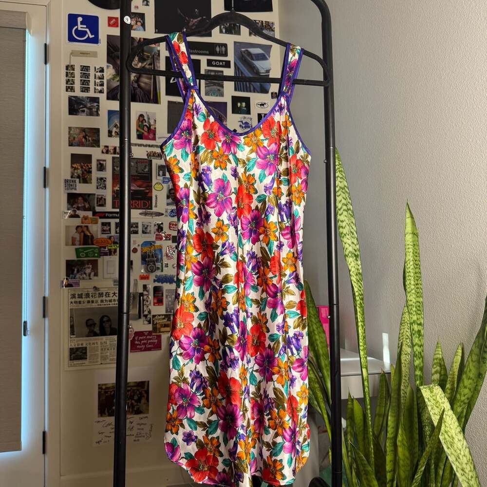 Adonna Vintage Floral Satin Slip Nightgown Size Small